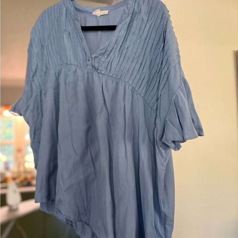Eesome Light Blue Pleated Blouse